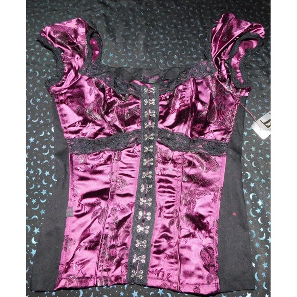 Y2K Discontinued Tripp Purple Brocade Gothic Boned Top NWT - Picture 5 of 9